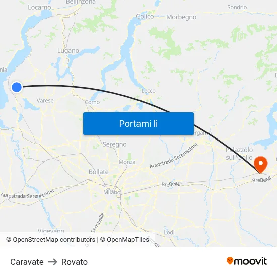 Caravate to Rovato map