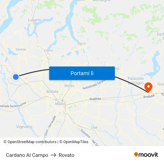 Cardano Al Campo to Rovato map