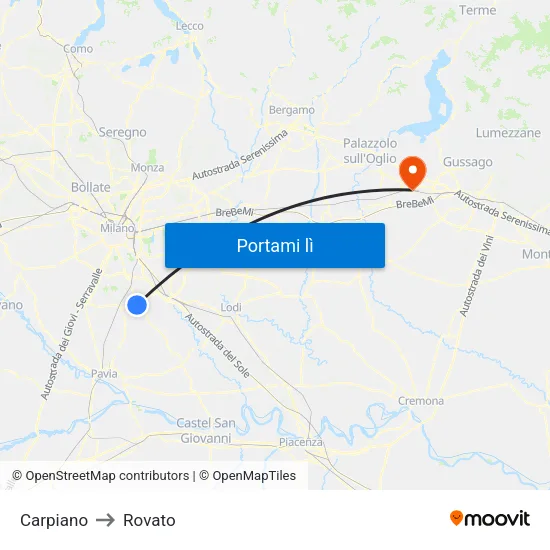 Carpiano to Rovato map