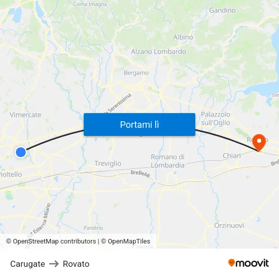 Carugate to Rovato map