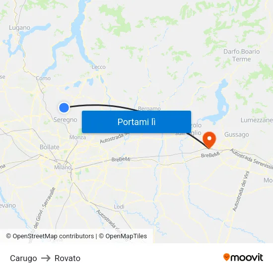 Carugo to Rovato map