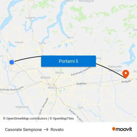 Casorate Sempione to Rovato map