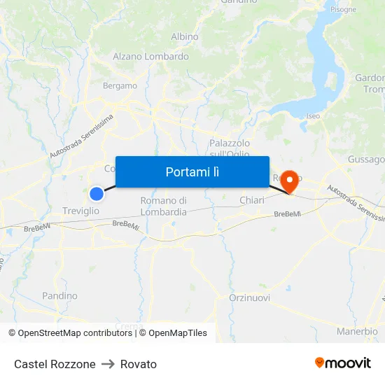 Castel Rozzone to Rovato map