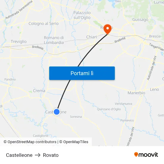 Castelleone to Rovato map