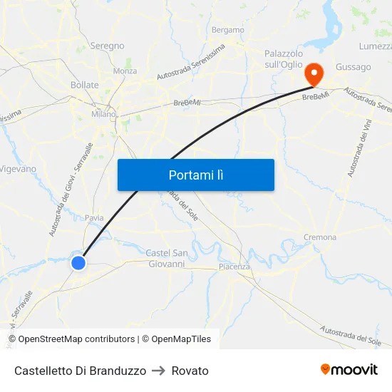 Castelletto Di Branduzzo to Rovato map
