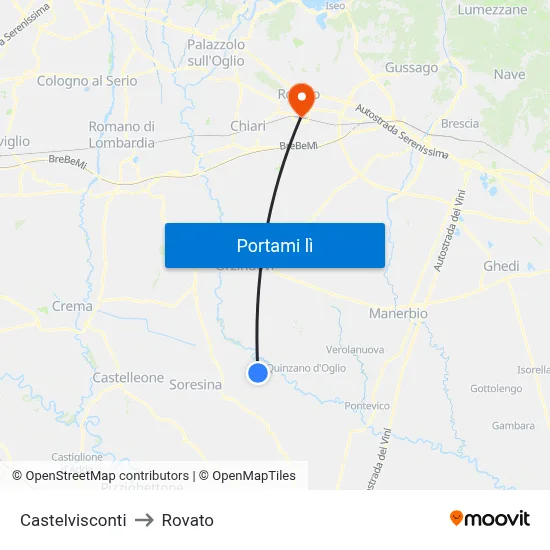 Castelvisconti to Rovato map