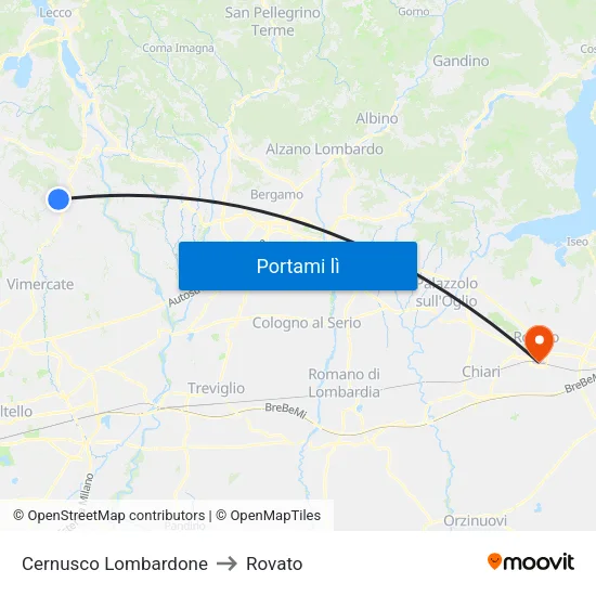 Cernusco Lombardone to Rovato map
