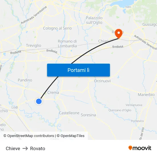 Chieve to Rovato map