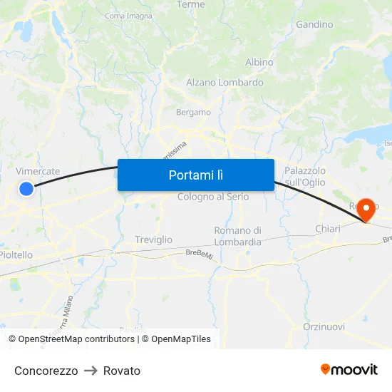 Concorezzo to Rovato map