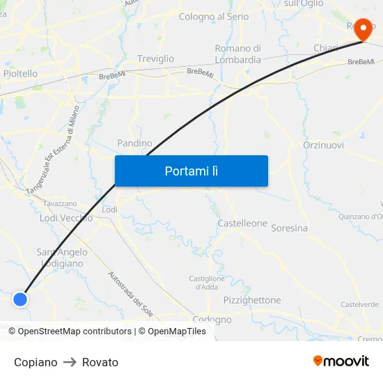Copiano to Rovato map