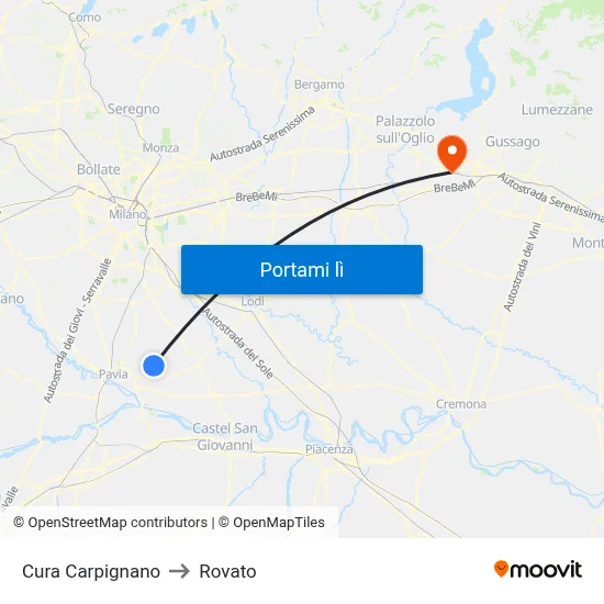 Cura Carpignano to Rovato map