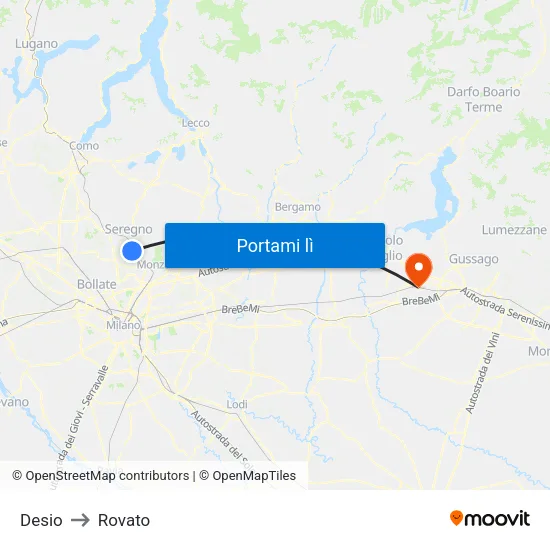 Desio to Rovato map