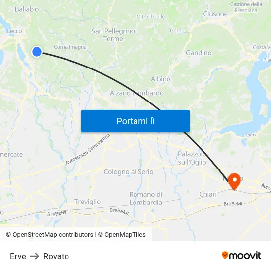 Erve to Rovato map
