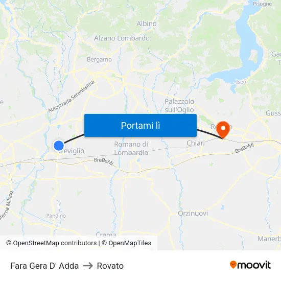 Fara Gera D' Adda to Rovato map