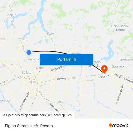 Figino Serenza to Rovato map