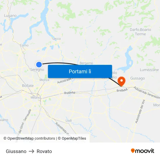 Giussano to Rovato map