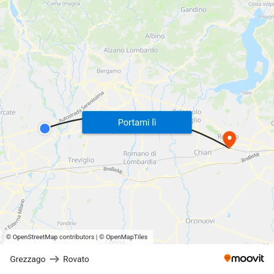 Grezzago to Rovato map