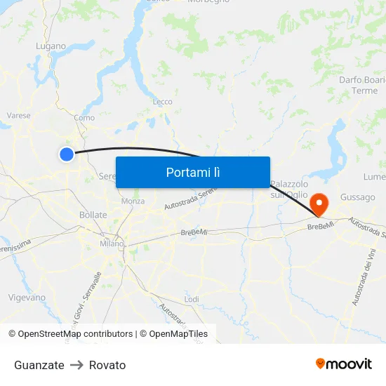 Guanzate to Rovato map