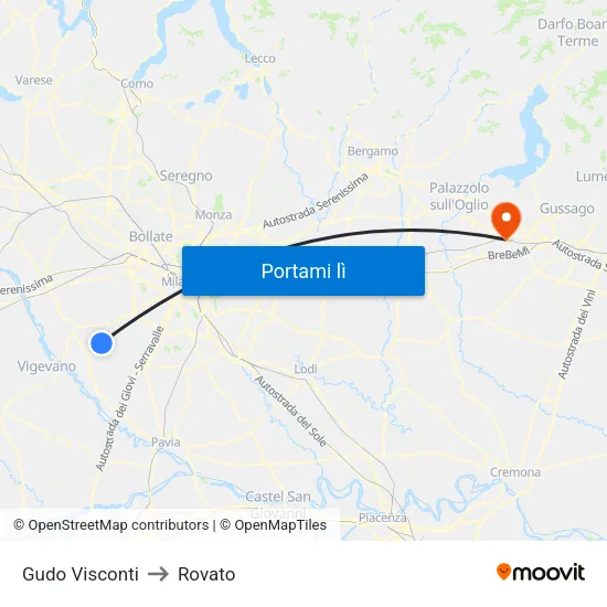 Gudo Visconti to Rovato map