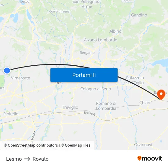 Lesmo to Rovato map