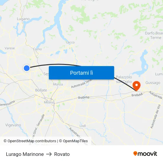 Lurago Marinone to Rovato map