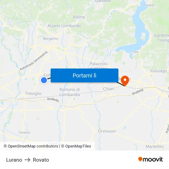 Lurano to Rovato map