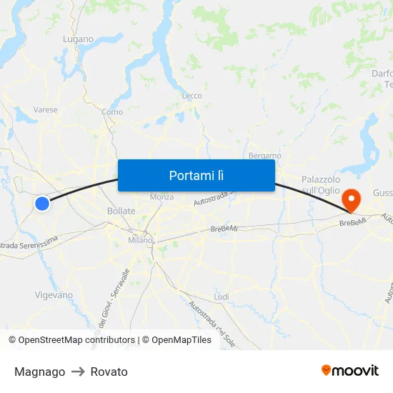Magnago to Rovato map