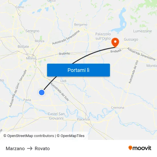 Marzano to Rovato map