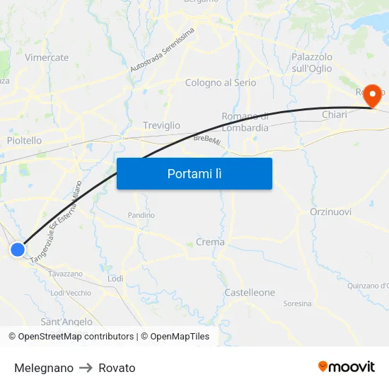 Melegnano to Rovato map