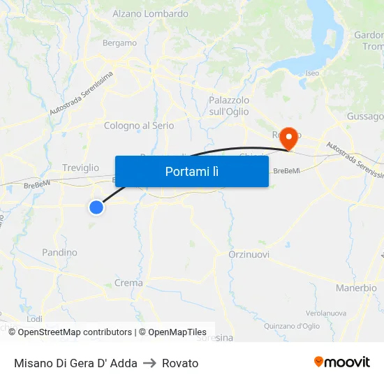 Misano Di Gera D' Adda to Rovato map