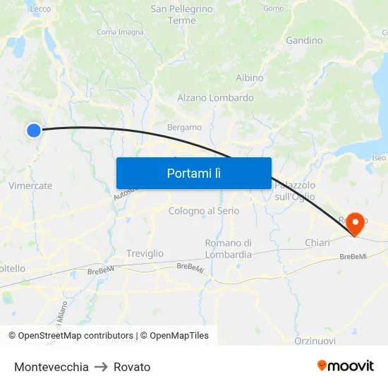 Montevecchia to Rovato map