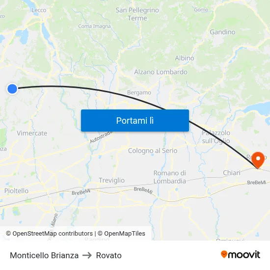 Monticello Brianza to Rovato map