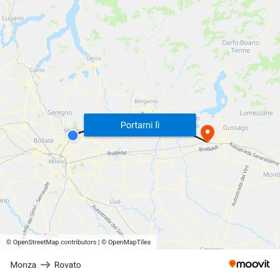 Monza to Rovato map