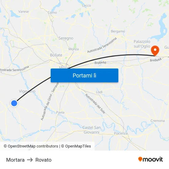 Mortara to Rovato map