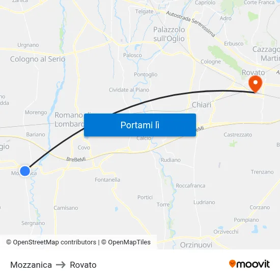 Mozzanica to Rovato map
