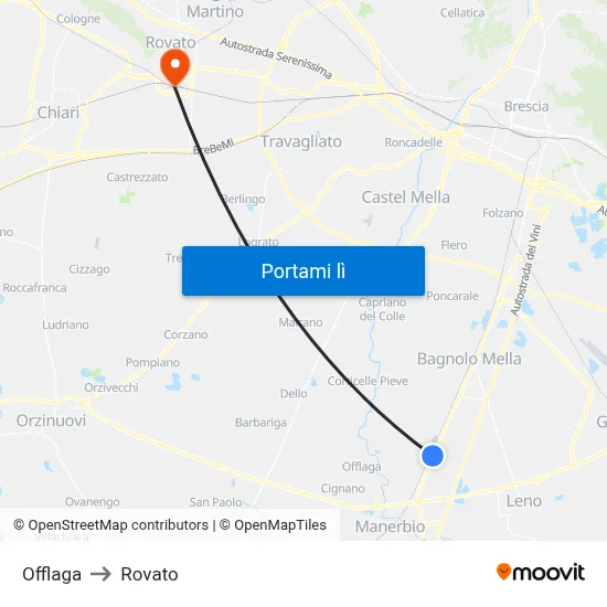 Offlaga to Rovato map
