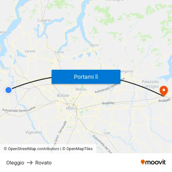 Oleggio to Rovato map