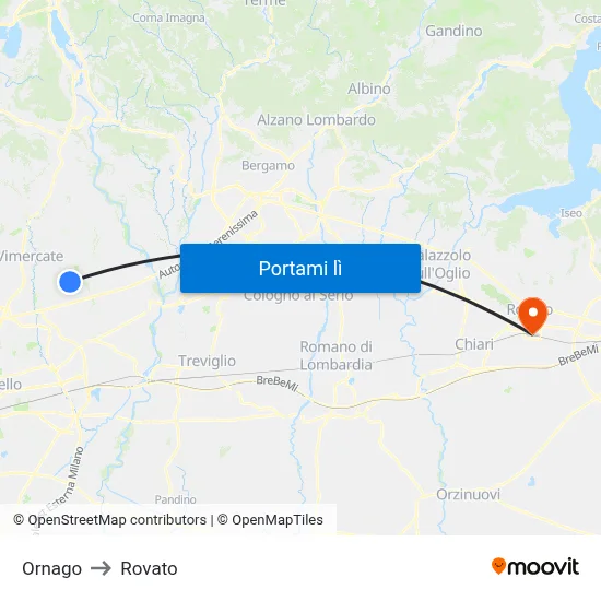 Ornago to Rovato map