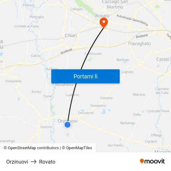 Orzinuovi to Rovato map