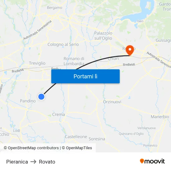 Pieranica to Rovato map