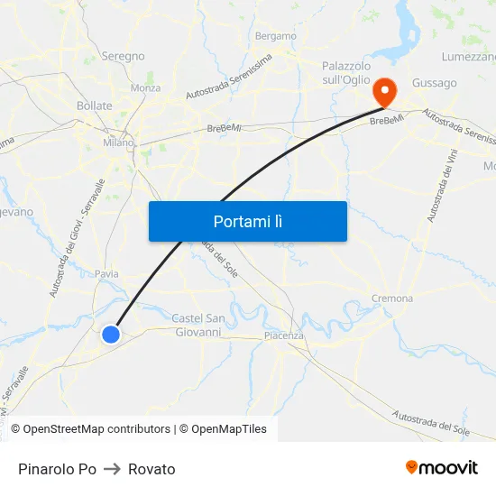 Pinarolo Po to Rovato map