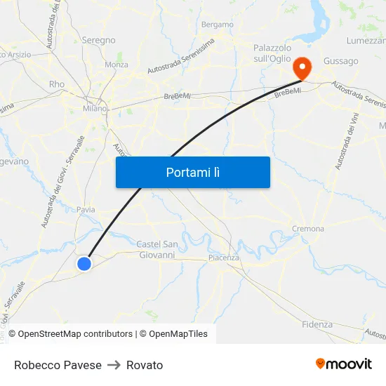 Robecco Pavese to Rovato map
