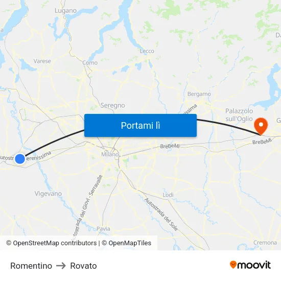 Romentino to Rovato map