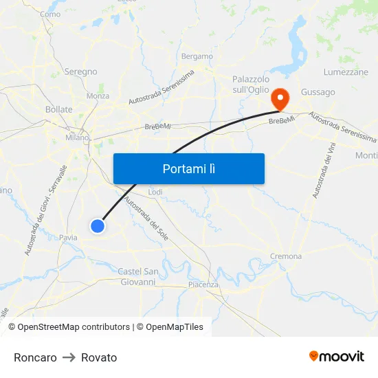 Roncaro to Rovato map