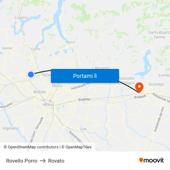 Rovello Porro to Rovato map