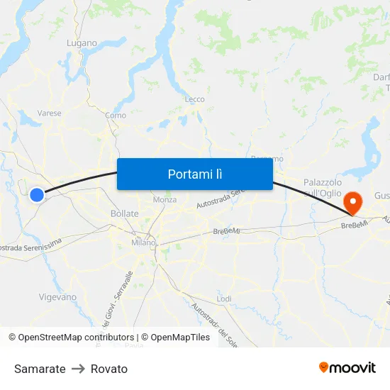 Samarate to Rovato map