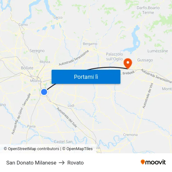 San Donato Milanese to Rovato map