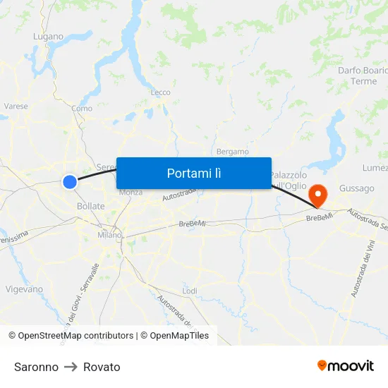 Saronno to Rovato map