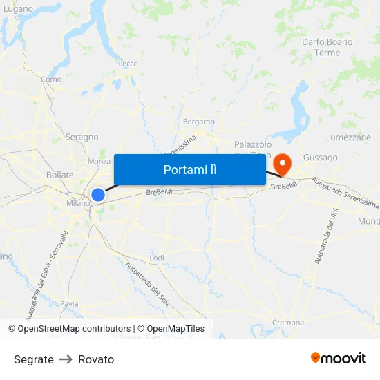 Segrate to Rovato map