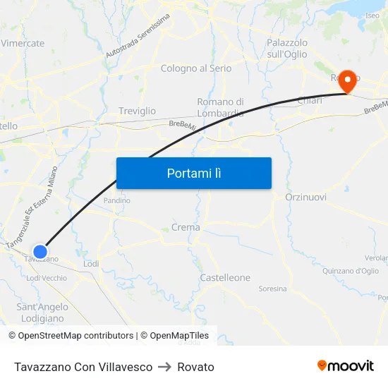 Tavazzano Con Villavesco to Rovato map